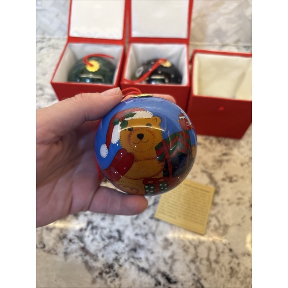 3 Vintage Glass Reverse Painted Bears Christmas Ornament with Box Teddy Polar - Picture 16 of 16